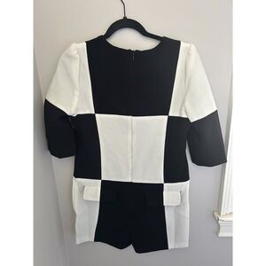 Retro Black & White‎ Checker Print Romper 60s 70s GOGO Disco